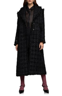 Endless Rose Premium Metallic Long Tweed Coat in Black