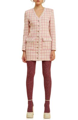 Endless Rose Premium Plaid Tweed Minidress in Pink Multi