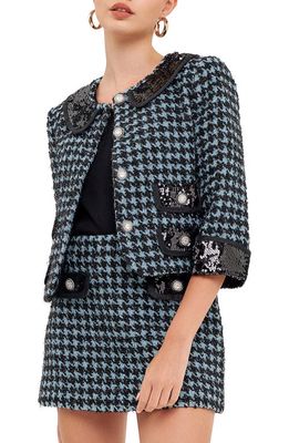 Endless Rose Premium Sequin Tweed Jacket in Aqua/Black