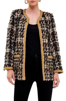Endless Rose Premium Sequin Tweed Jacket in Black Multi