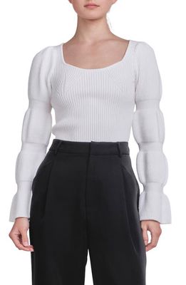 Endless Rose Rib Bubble Sleeve Sweater in White