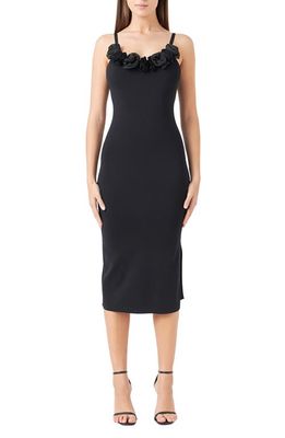 Endless Rose Rosette Detail Body-Con Midi Dress in Black at Nordstrom, Size Large