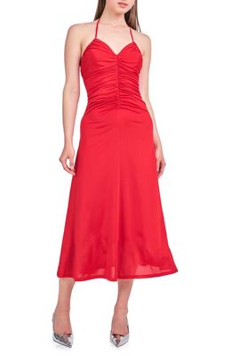 Endless Rose Ruched Halter Midi Dress in Rouge