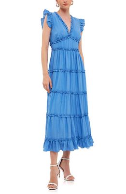 Endless Rose Ruffle Detail Tiered Midi Dress in Blue
