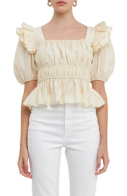 Endless Rose Ruffle Puff Sleeve Top in Champagne