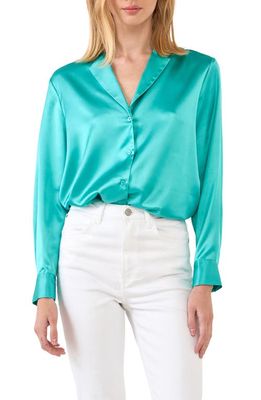 Endless Rose Satin Button-Up Blouse in Aqua