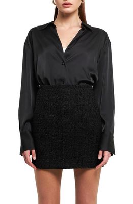 Endless Rose Satin Button-Up Shirt in Black at Nordstrom, Size Small