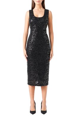 Endless Rose Sequin Lace Midi Dress in Black