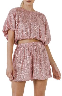 Endless Rose Sequin Puff Crop Top in Pink