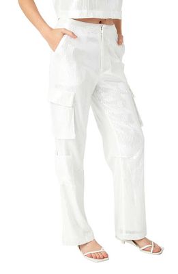 Endless Rose Sequin Wide Leg Cargo Pants in Clear at Nordstrom, Size Small