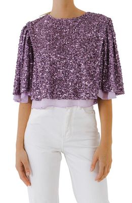 Endless Rose Sequined Flutter Sleeve Top in Purple