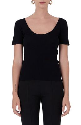 Endless Rose Short Sleeve Ribbed Sweater in Black