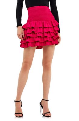 Endless Rose Smocked Tiered Ruffle Miniskirt in Fuchsia