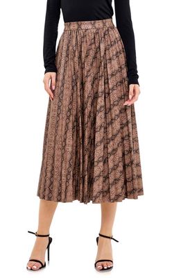 Endless Rose Snakeskin Print Pleated Midi Skirt in Tan