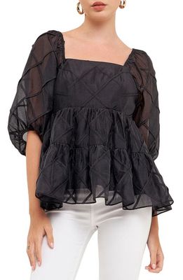 Endless Rose Square Neck Organza Babydoll Top in Black