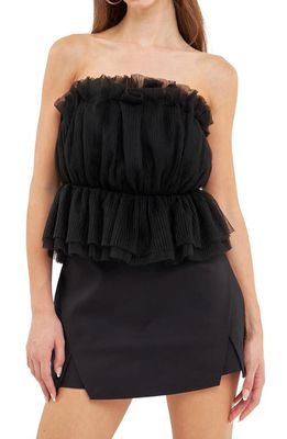 Endless Rose Strapless Tulle Peplum Top in Black