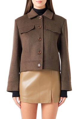 Endless Rose Structured Wool Blend Crop Jacket in Chocolate