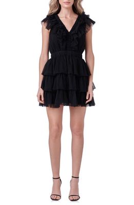 Endless Rose Tiered Ruffle Tulle Minidress in Black