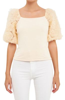Endless Rose Tulle Puff Sleeve Blouse in Ivory