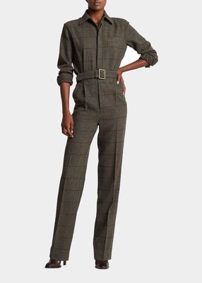 Endrica Plaid Straight-Leg Wool-Cashmere Jumpsuit
