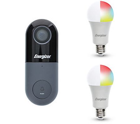 Energizer Wired Smart Doorbell and 2-pack Smart LED Light Bulbs