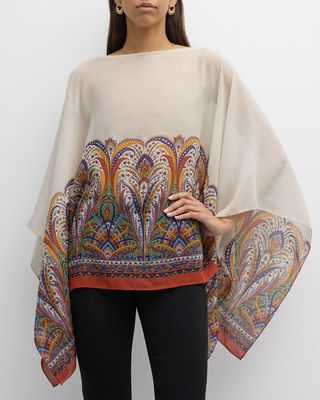 Engineer Kaleidoscope-Print Silk Poncho