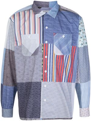 Engineered Garments patchwork style contrast print shirt - Blue