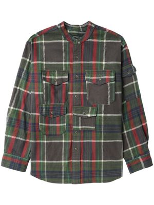 Engineered Garments plaid check-pattern collarless shirt - Green