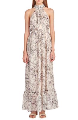 English Factory Abstract Floral Print Mock Neck Maxi Dress in Ivory Multi