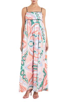 English Factory Abstract Print Empire Waist Maxi Dress in Pink Multi