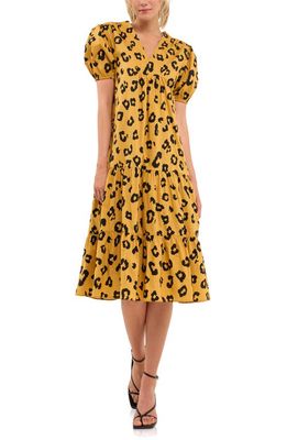 English Factory Animal Print Cotton Midi Dress in Leopard