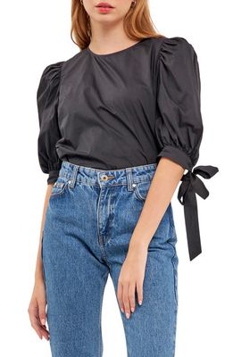 English Factory Bow Banded Puff Sleeve Blouse in Black