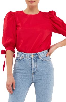 English Factory Bow Banded Puff Sleeve Blouse in Red