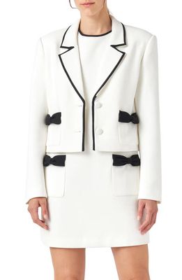 English Factory Bow Contrast Blazer in Ivory/Black