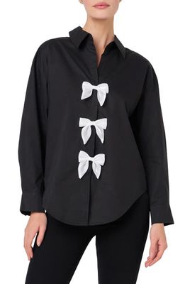 English Factory Bow Poplin Button-Up Shirt in Black