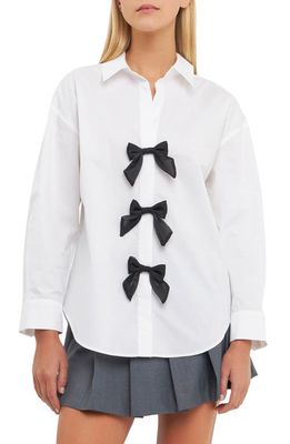 English Factory Bow Poplin Button-Up Shirt in White