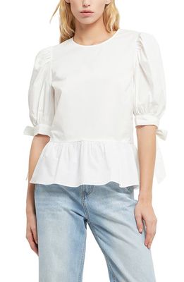English Factory Bow Tie Peplum Top in Ivory