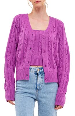 English Factory Cable Knit Cardigan in Grape