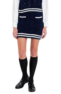English Factory Chenille Miniskirt in Navy/White