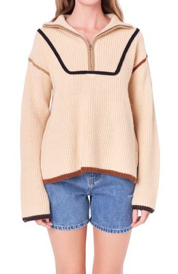 English Factory Color Accent Half-Zip Pullover in Beige Multi