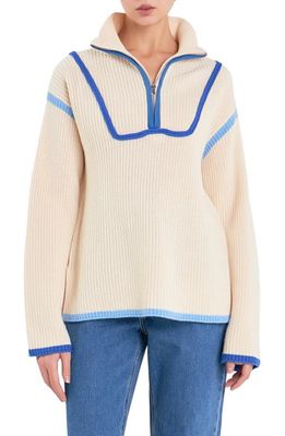 English Factory Color Accent Half-Zip Pullover in Blue Multi