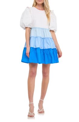English Factory Colorblock Puff Sleeve Minidress in Blue