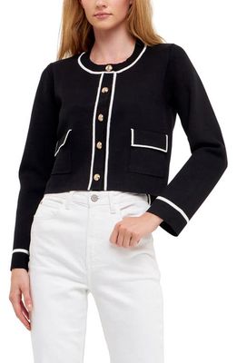 English Factory Contrast Detail Cardigan in Black/White