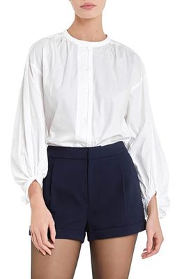 English Factory Cotton Poplin Button-Up Top in White