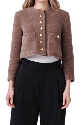 English Factory Crop Knit Jacket in Brown