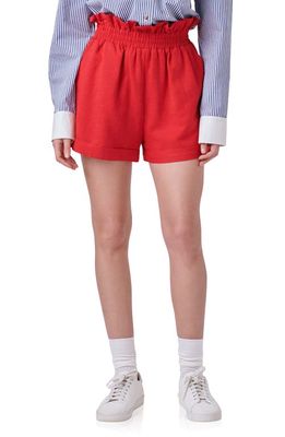 English Factory Cuff Linen Blend Shorts in Red