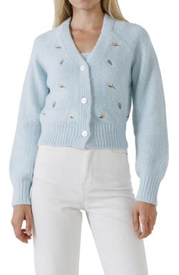 English Factory Embroidered Cardigan in Light Blue