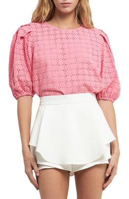 English Factory Embroidered Eyelet Cotton Top in Pink