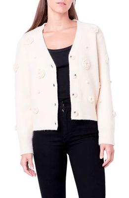 English Factory Floral Appliqué Cardigan in Ivory