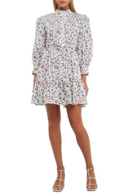 English Factory Floral Balloon Sleeve Shirtdress in White Multi